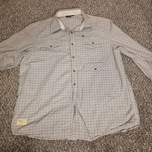 Rocawear Mens 3XL Plaid Button Down Shirt Long Sleeve Tan Blue Cotton Y2K